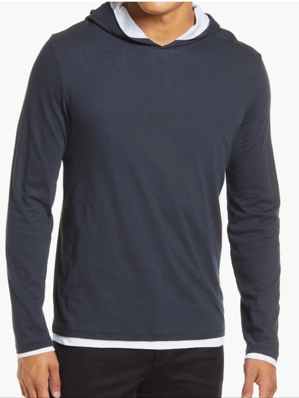 Vince. Men's Navy Hooded Long-Sleeve Tee Size L